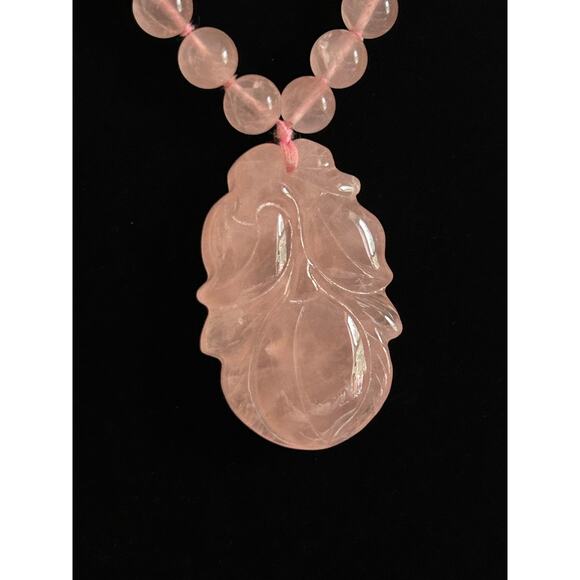 Handmade Rose Quartz Knotted 32 inch Necklace, 2 inch Rose Centerpiece - Picture 7 of 8